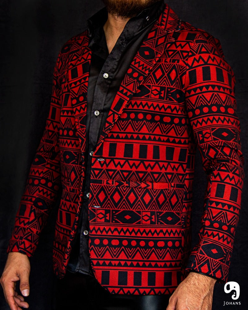 BLAZER SOLAPA V EXOTICO GEOMETRICO ROJIZO