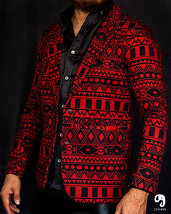 BLAZER SOLAPA V EXOTICO GEOMETRICO ROJIZO