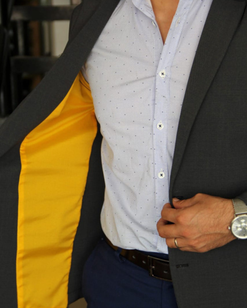 BLAZER SOLAPA V LISO GRIS OXFORD PAMELA