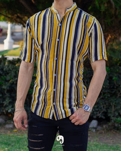 CAMISA MANGA CORTA RAYAS MOSTAZA LINEAS
