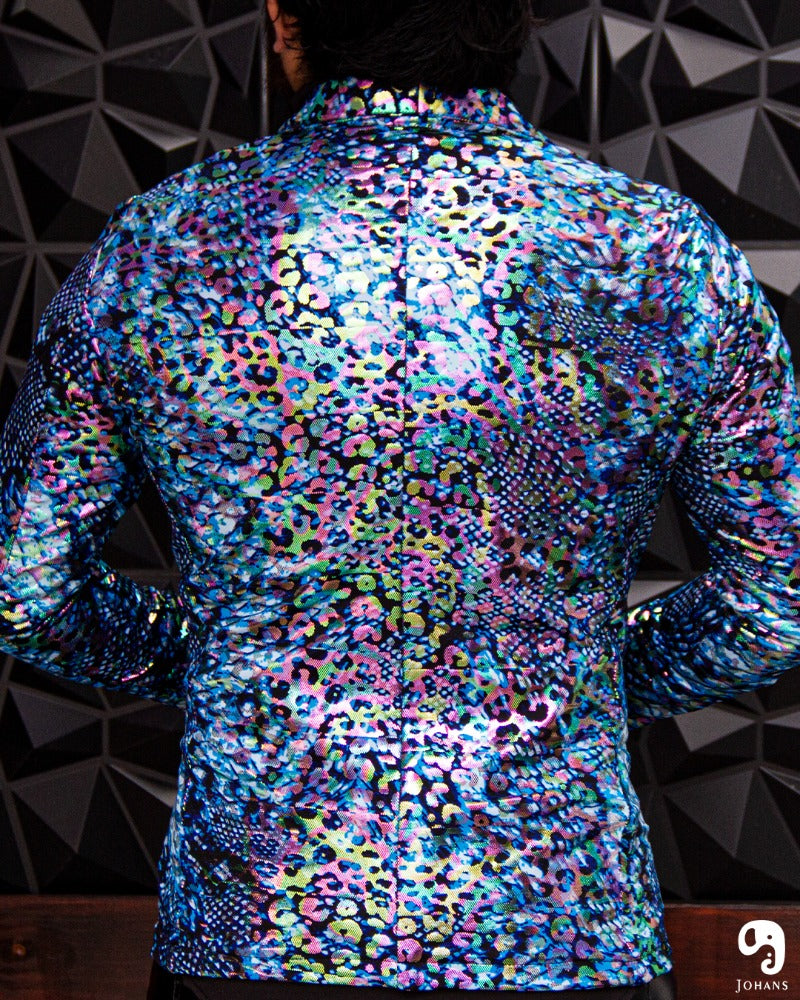 BLAZER SOLAPA V EXOTICO HOLOGRAMA ANIMAL PRINT LEOPARDO