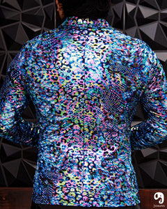 BLAZER SOLAPA V EXOTICO HOLOGRAMA ANIMAL PRINT LEOPARDO