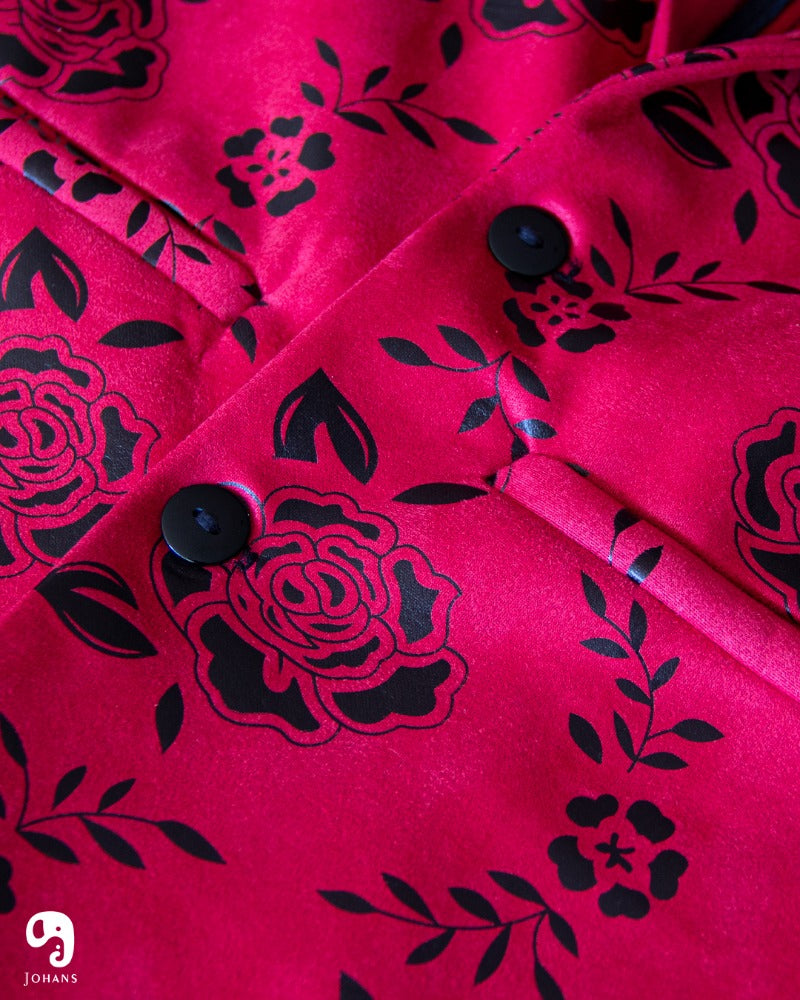 PANTALON EXOTICO GAMUZA FLORES ROJO