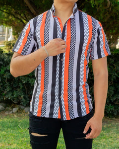 CAMISA MANGA CORTA ESTAMPADO FIGURAS DE RAYAS Y CIRCULOS