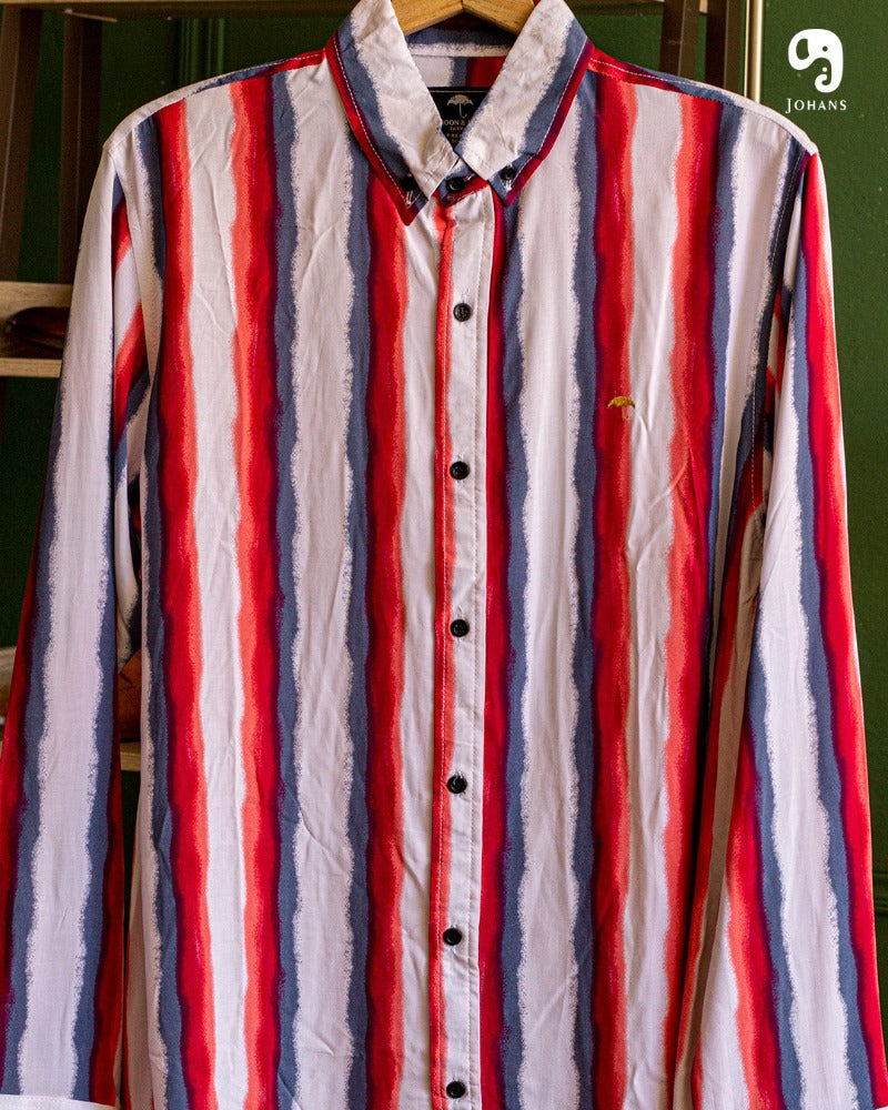 CAMISA MANGA LARGA ESTAMPADO BLANCO LINEAS ROJAS Y GRISES