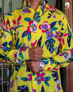 CAMISA MANGA LARGA AMARILLO NEON FLORAL