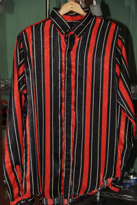 CAMISA MANGA LARGA RAYAS ROJO NEGRO Y BEIGE TELA SATINADA