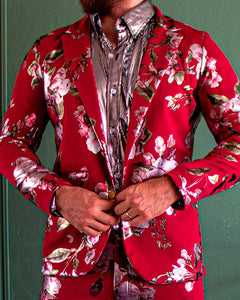 BLAZER SOLAPA V EXOTICO ROJO CON FLORES METALICAS