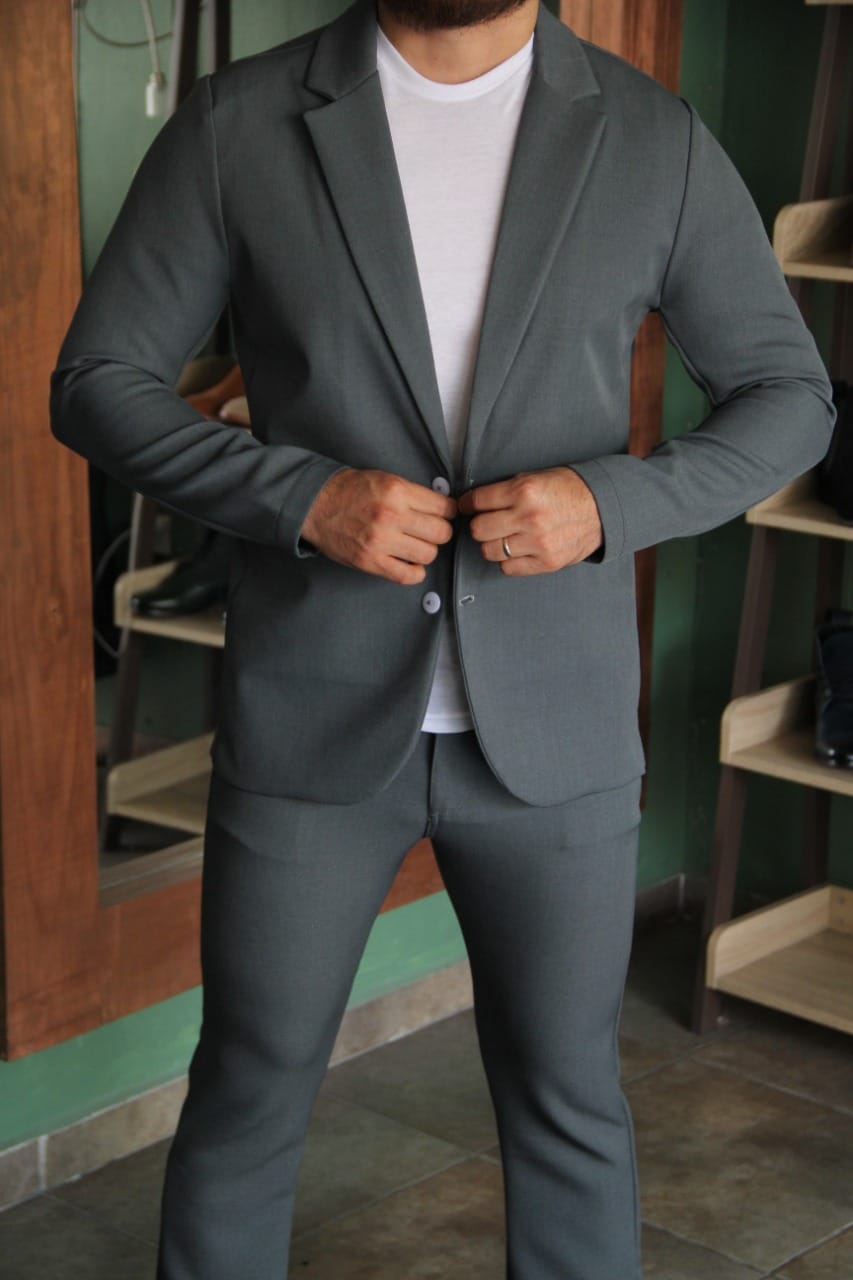BLAZER SOLAPA V LISO GRIS MEDIO PAMELA