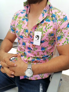 CAMISA MANGA CORTA ESTAMPADA ROSA HAWUAI