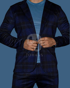 BLAZER SOLAPA V CASUAL AZUL MARINO CON CUADROS NEGROS