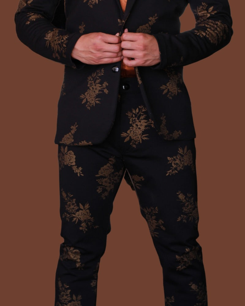 PANTALÓN EXOTICO NEGRO CON FLORES EN DORADO