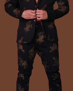 PANTALÓN EXOTICO NEGRO CON FLORES EN DORADO