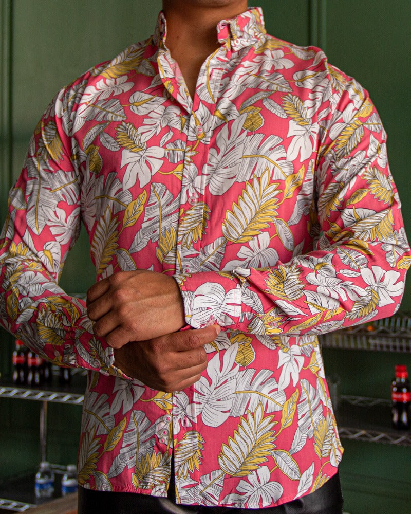 CAMISA MANGA LARGA ESTAMPADO CORAL HAWAI BLANCO