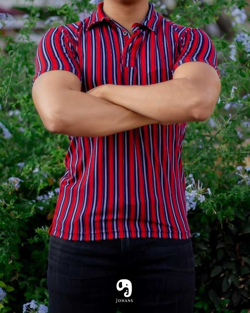 PLAYERA TIPO POLO RAYAS ROJO Y AZUL MARINO