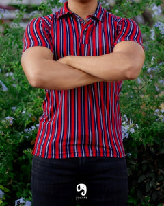 PLAYERA TIPO POLO RAYAS ROJO Y AZUL MARINO