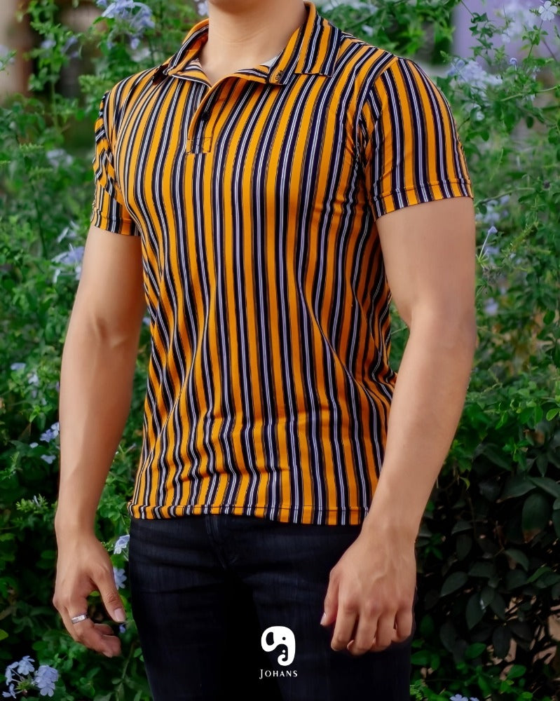 PLAYERA TIPO POLO RAYAS MOSTAZA Y NEGRO