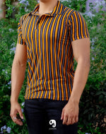 Cargar imagen en el visor de la galería, PLAYERA TIPO POLO RAYAS MOSTAZA Y NEGRO
