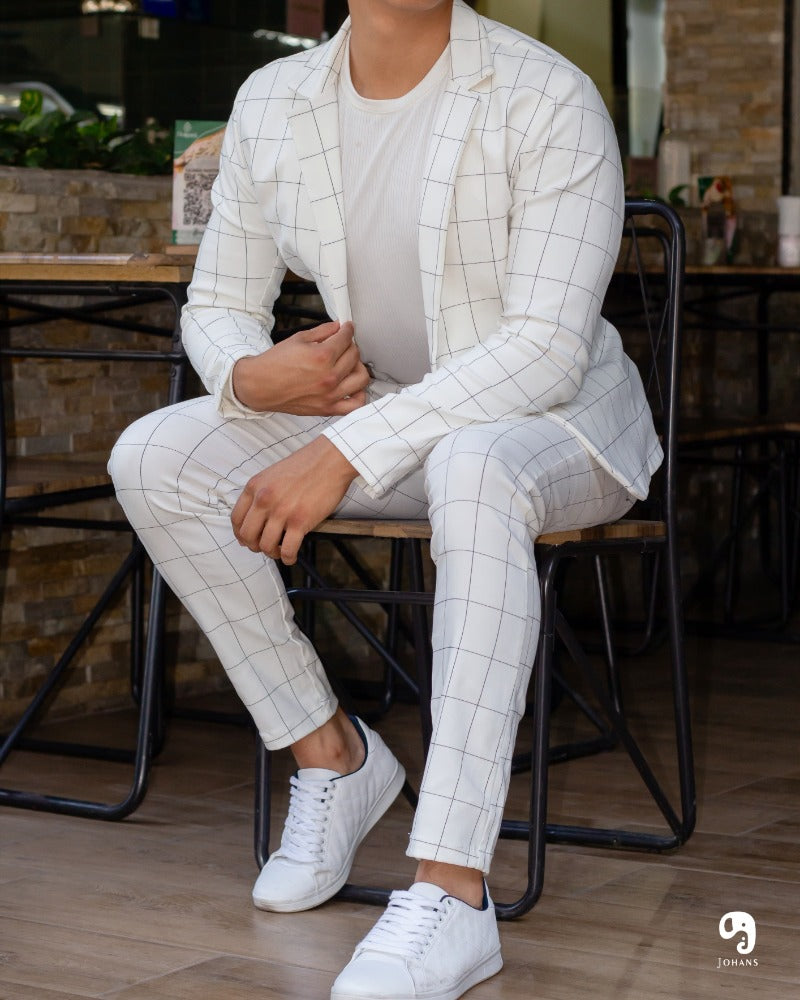 BLAZER SOLAPA V CASUAL BLANCO CUADROS NEGROS