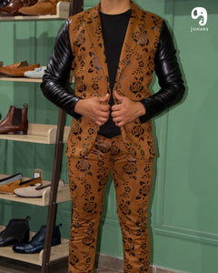 PANTALON EXOTICO GAMUZA FLORES CAFE