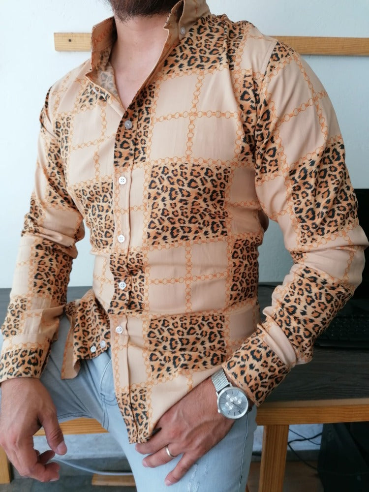 CAMISA MANGA LARGA ESTAMPADO CUADROS DE LEOPARDO