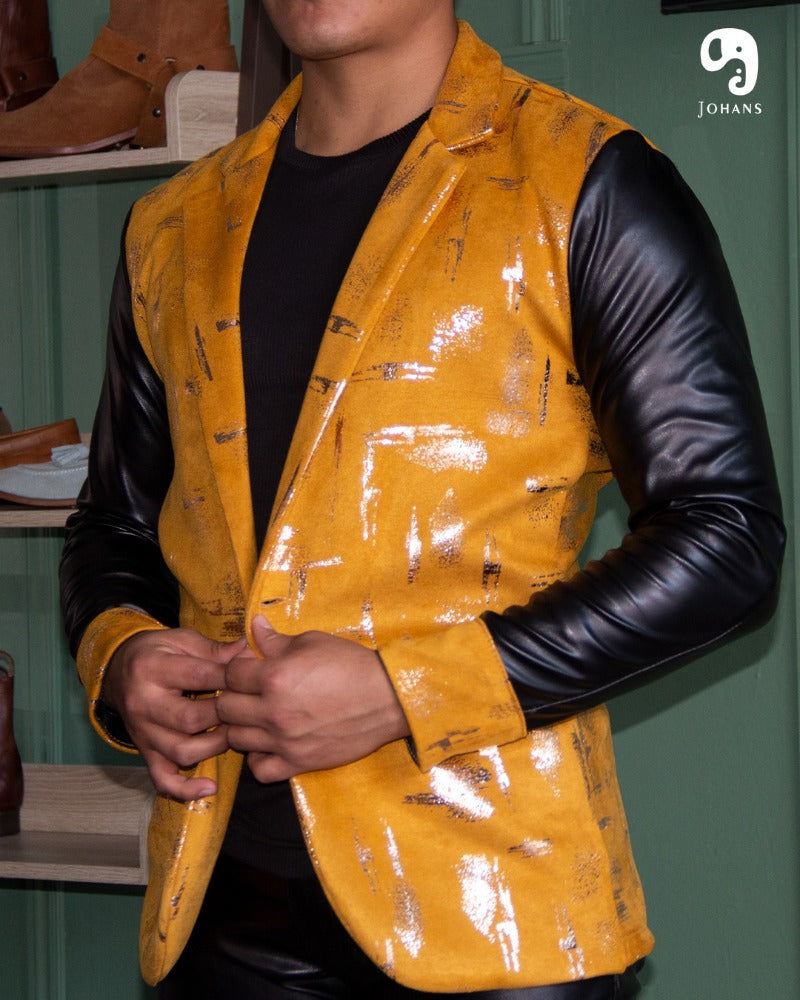 BLAZER SOLAPA V EXOTICO GAMUZA CON BROCHAZOS DORADOS