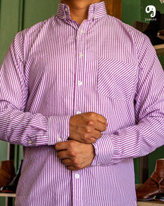 CAMISA MANGA LARGA ESTAMPADO LILA LINEAS BLANCAS