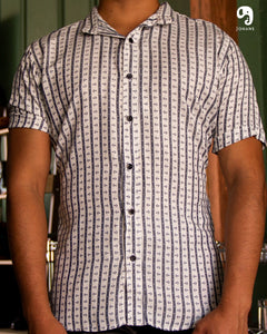 CAMISA MANGA CORTA ESTAMPADO RAYAS DE ANCLAS AZUL OBSCURO