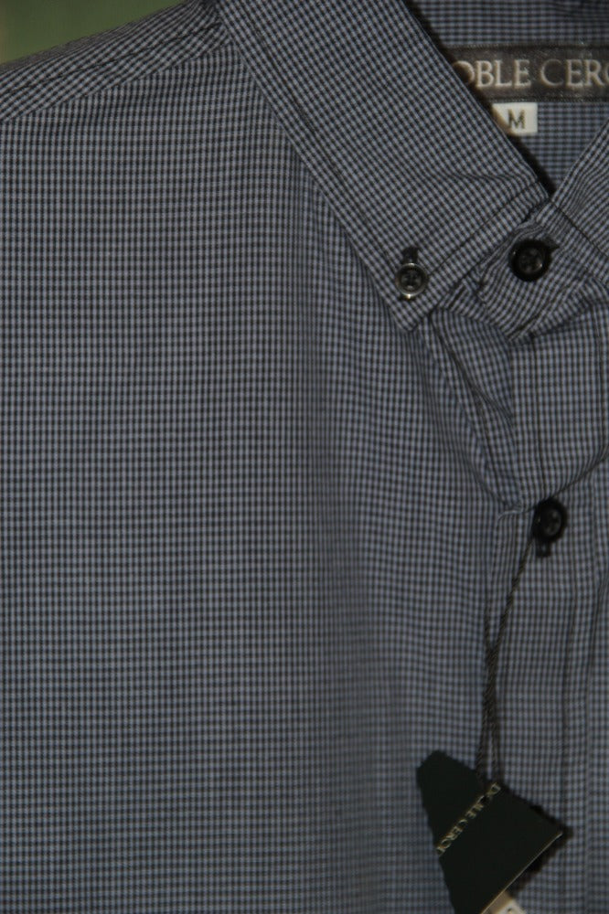 CAMISA MANGA LARGA CUADROS MILIMETRICOS AZULES