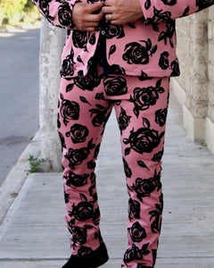 PANTALÓN EXOTICO  ROSA CON FLORES DE GAMUZA