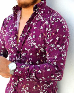 CAMISA MANGA LARGA ESTAMPADO FLOR TIPO NUBE FONDO MORADO