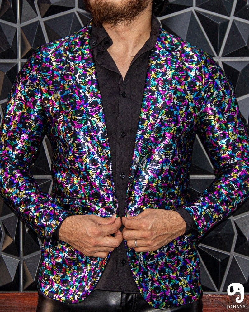 BLAZER SOLAPA V EXOTICO HOLOGRAMA CALAVERAS MULTICOLOR