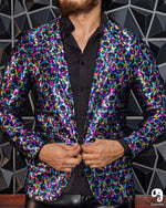 Cargar imagen en el visor de la galería, BLAZER SOLAPA V EXOTICO HOLOGRAMA CALAVERAS MULTICOLOR
