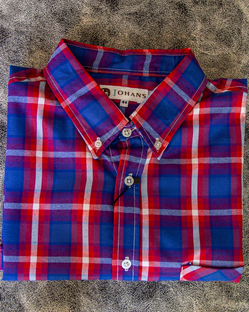 CAMISA MANGA LARGA CUADROS ROJA CON AZUL Y BLANCO
