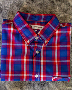 CAMISA MANGA LARGA CUADROS ROJA CON AZUL Y BLANCO