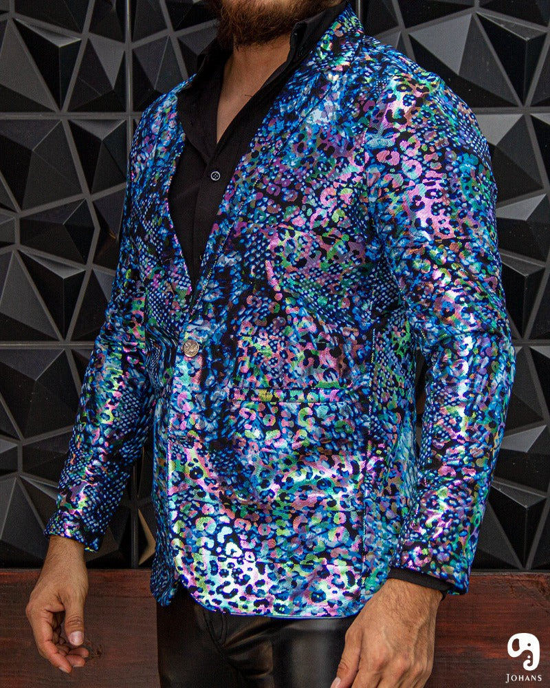 BLAZER SOLAPA V EXOTICO HOLOGRAMA ANIMAL PRINT LEOPARDO