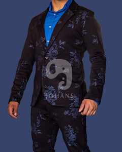 BLAZER SOLAPA V EXOTICO NEGRO CON FLORES EN AZUL MARINO