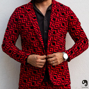 BLAZER SOLAPA V EXOTICO ROJO CON CUADROS EN GAMUZA NEGRA
