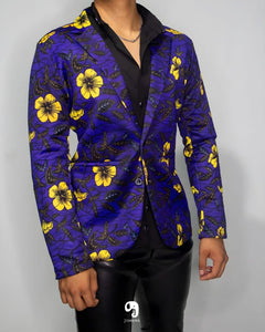 BLAZER SOLAPA V EXOTICO AZUL CON FLORES AMARILLAS