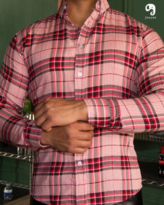 CAMISA MANGA LARGA CUADROS ROSA
