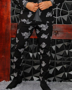 PANTALÓN EXOTICO NEGRO CON FLORES EN PLATA