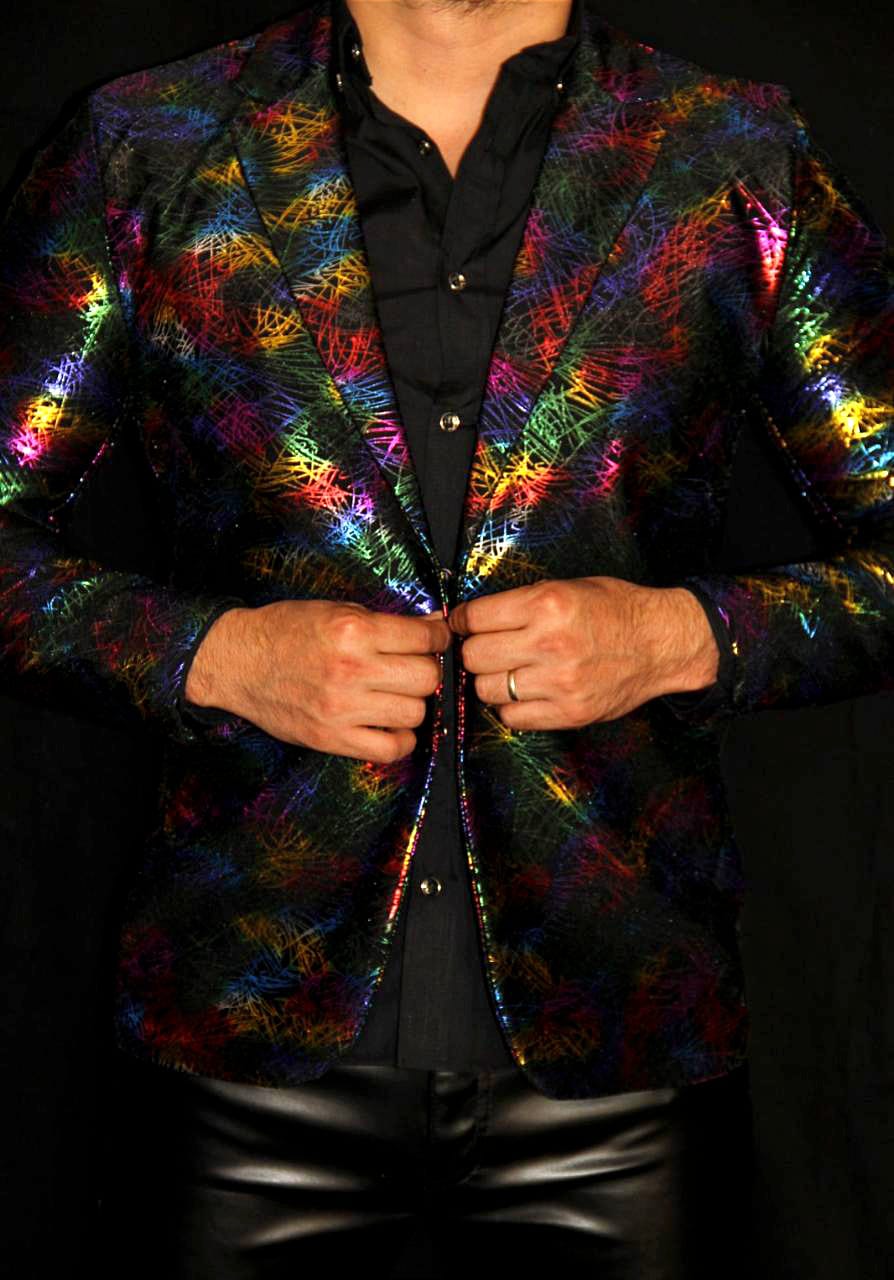 BLAZER SOLAPA V EXOTICO NEGRO EXPLOSION DE COLORES LINEAS