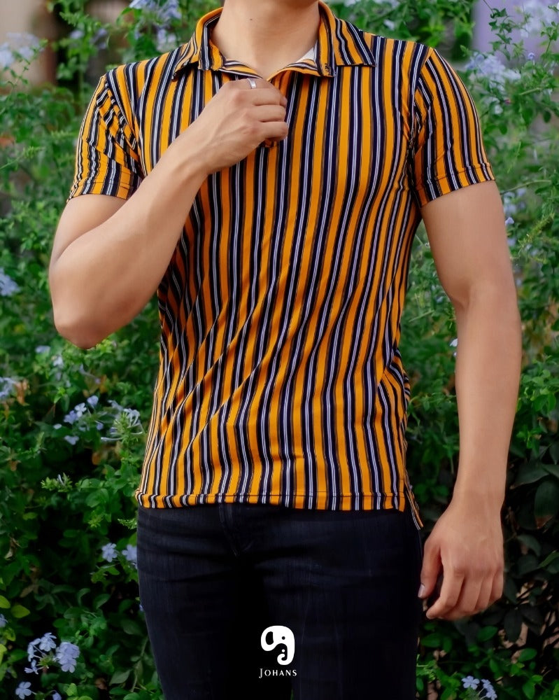 PLAYERA TIPO POLO RAYAS MOSTAZA Y NEGRO