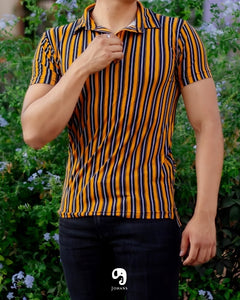 PLAYERA TIPO POLO RAYAS MOSTAZA Y NEGRO