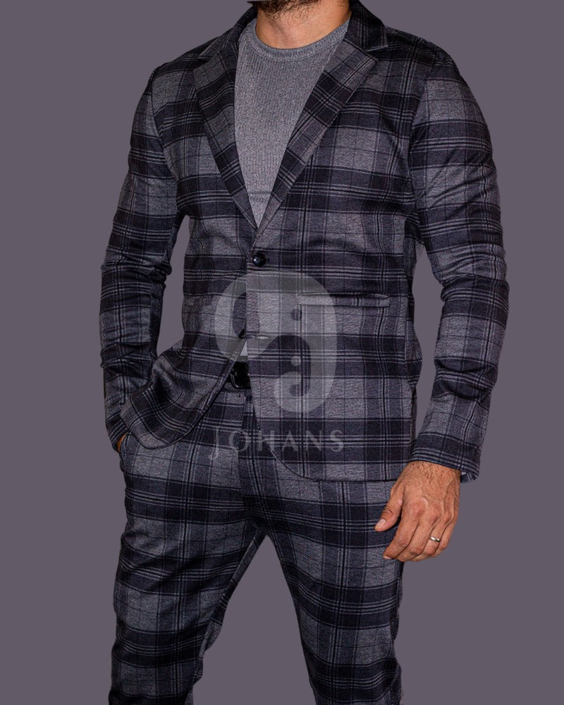BLAZER SOLAPA V CUADROS GRIS CON NEGRO
