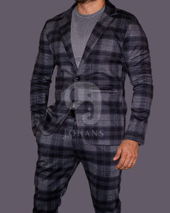 BLAZER SOLAPA V CUADROS GRIS CON NEGRO
