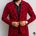 Cargar imagen en el visor de la galería, PANTALON EXOTICO ROJO CON CUADROS EN TERCIOPELO NEGRO
