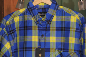 CAMISA MANGA LARGA CUADROS MEDIANOS AZUL REY  CON AMARILLO