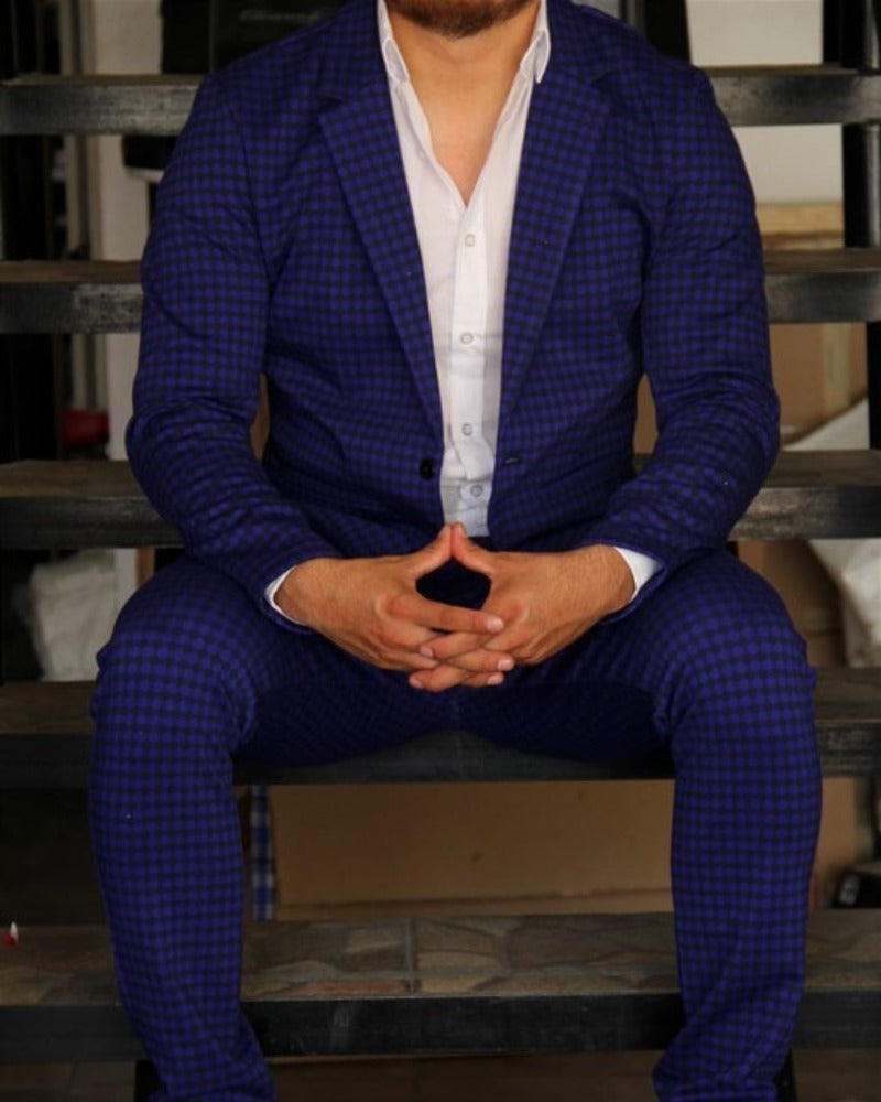 BLAZER SOLAPA V CASUAL AZUL REY CON CUADROS