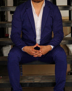 Cargar imagen en el visor de la galería, BLAZER SOLAPA V CASUAL AZUL REY CON CUADROS

